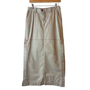 Vintage Tommy Jeans Maxi Khaki Skirt Sz 7 High Slit 90's Y2K Street